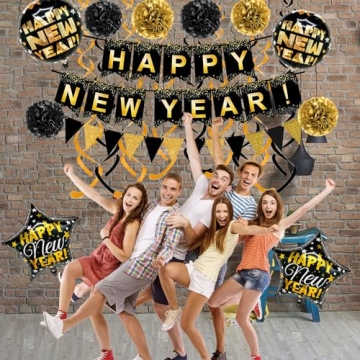 Luxury Gold Black New Year Party Decor Kit Eco-Friendly