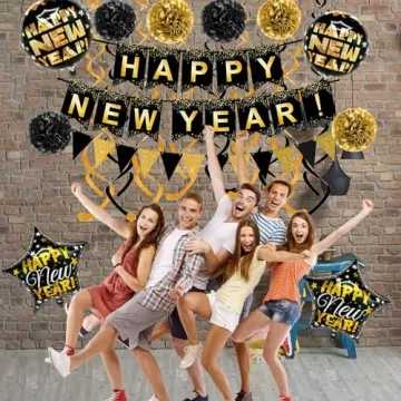 Luxury Gold Black New Year Party Decor Kit Eco-Friendly