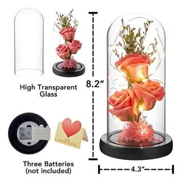 oridom Preserved Flower Gift, Light Up Rose in Glass Dome, Eternal Forever Rose Flower Gifts for Her, Grandma, Mother’s Day, Valentine’s Day, Anniversary, Birthday, Christmas Decorations, Rose Pink