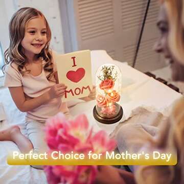 oridom Preserved Flower Gift, Light Up Rose in Glass Dome, Eternal Forever Rose Flower Gifts for Her, Grandma, Mother’s Day, Valentine’s Day, Anniversary, Birthday, Christmas Decorations, Rose Pink