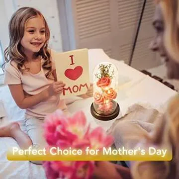 oridom Preserved Flower Gift, Light Up Rose in Glass Dome, Eternal Forever Rose Flower Gifts for Her, Grandma, Mother’s Day, Valentine’s Day, Anniversary, Birthday, Christmas Decorations, Rose Pink