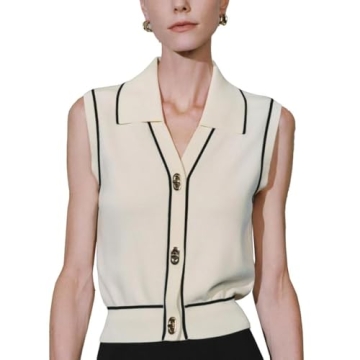 URBAN REVIVO Womens Sweater Vest 2025 Sleeveless Lapel V Neck Button Down Knit Casual Tank Summer To...