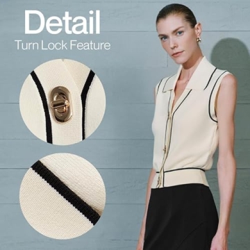 URBAN REVIVO Womens Sweater Vest 2025 Sleeveless Lapel V Neck Button Down Knit Casual Tank Summer Tops Beige， Medium