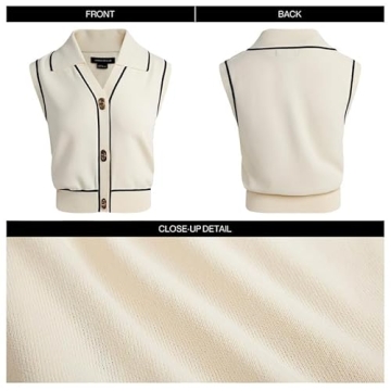 URBAN REVIVO Womens Sweater Vest 2025 Sleeveless Lapel V Neck Button Down Knit Casual Tank Summer Tops Beige， Medium