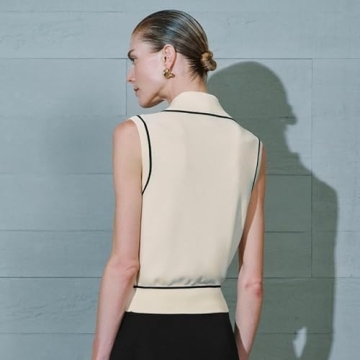 URBAN REVIVO Womens Sweater Vest 2025 Sleeveless Lapel V Neck Button Down Knit Casual Tank Summer Tops Beige， Medium