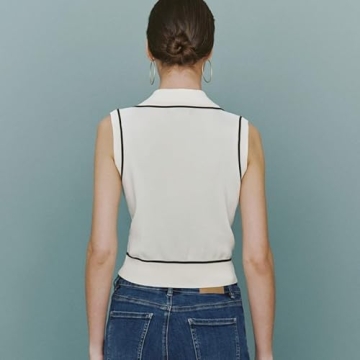 URBAN REVIVO Womens Sweater Vest 2025 Sleeveless Lapel V Neck Button Down Knit Casual Tank Summer Tops Beige， Medium