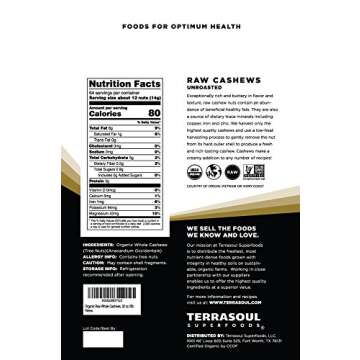 Terrasoul Superfoods Organic Raw Cashews, 2 Lbs, Premium Quality for Snacking, Baking, and Culinary ...