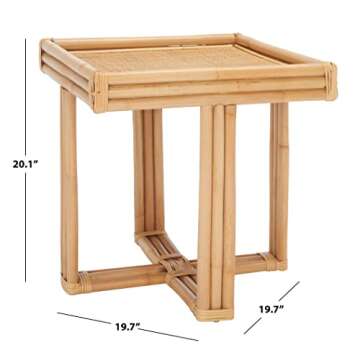 SAFAVIEH Home Collection Juri Coastal Natural Solid Wood Rattan Square Accent Table (Fully Assembled...