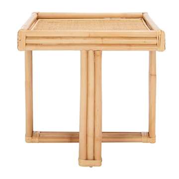 SAFAVIEH Home Collection Juri Coastal Natural Solid Wood Rattan Square Accent Table (Fully Assembled)