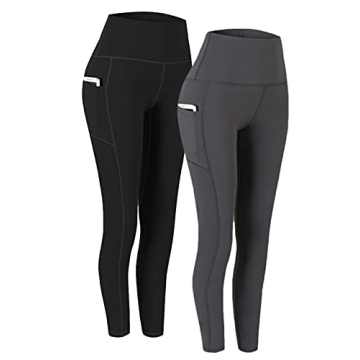 Fengbay 2 Pack High Waist Yoga Pants, Pocket Yoga Pants Tummy Control Workout Running 4 Way Stretch ...