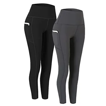 Fengbay 2 Pack High Waist Yoga Pants, Pocket Yoga Pants Tummy Control Workout Running 4 Way Stretch ...