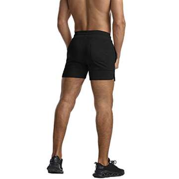 EVERWORTH Men's Solid Gym Workout Shorts Bodybuilding Running Fitted Training Jogging Short Pants with Zipper Pocket Black L