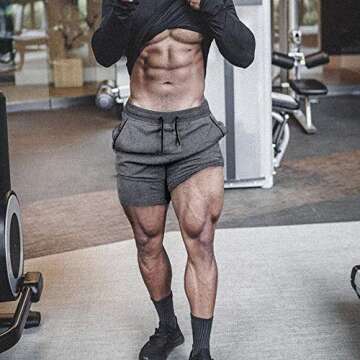 EVERWORTH Men's Solid Gym Workout Shorts Bodybuilding Running Fitted Training Jogging Short Pants with Zipper Pocket Black L