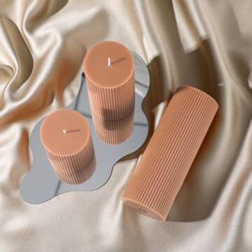 Conelist Ribbed Pillar Candles Set of 3, Width 3" High 4" 6" 8" Large Soy Wax Scented Pillar Candles Aesthetic Ribbed Modern Home Decor for Bathroom Living Room(Brown)