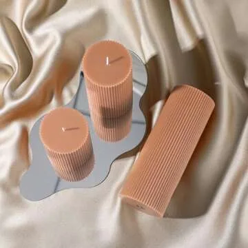 Conelist Ribbed Pillar Candles Set of 3, Width 3" High 4" 6" 8" Large Soy Wax Scented Pillar Candles Aesthetic Ribbed Modern Home Decor for Bathroom Living Room(Brown)