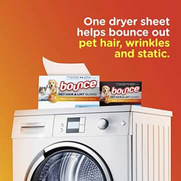 Bouce Bounce Pet Hair and Lint Guard Mega Dryer Sheets for Laundry, Fabric Softener with 3X Pet Hair Fighters, Unscented, Hypoallergenic, 120 Count