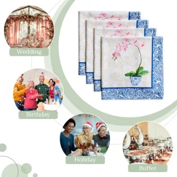 Maison d' Hermine Napkin 100% Cotton 20 Inch x 20 Inch Set of 4 Dinner Napkins, Decorative Washable Cloth Napkin, Dining, Buffet Parties & Camping, Canton - Spring/Summer