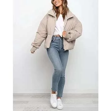 Gihuo Women's Stylish Cropped Puffer Jacket for Winter