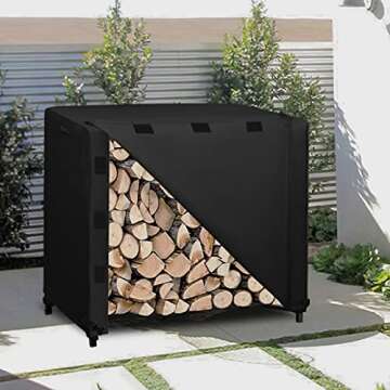 Easy-Going 4 Feet Outdoor Log Rack Cover Waterproof Weatherproof Firewood Cover with Openable Front ...