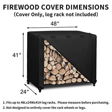 Easy-Going 4 Feet Outdoor Log Rack Cover Waterproof Weatherproof Firewood Cover with Openable Front Flap, (Cover Only, Rack Not Included)