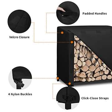 Easy-Going 4 Feet Outdoor Log Rack Cover Waterproof Weatherproof Firewood Cover with Openable Front Flap, (Cover Only, Rack Not Included)