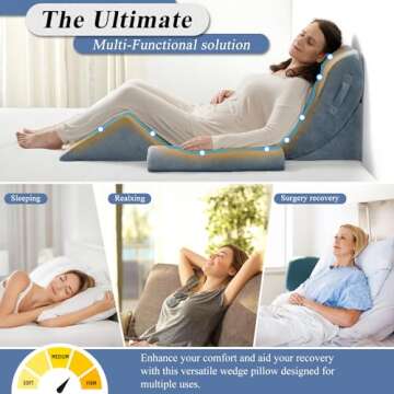 Axelrod Orthopedic Bed Wedge Pillow Set, Post Surgery Foam for Back, Neck and Leg Pain Relief Comfortable & Adjustable Ortho Pillows- Anti Snoring, Heartburn, Acid Reflux & GERD Sleeping Navy