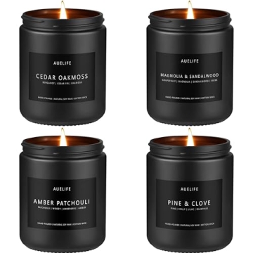 Premium Men's Scented Candles Set - 4 Pack Masculine Aromas for Home