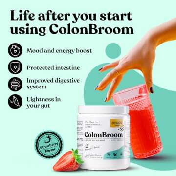 ColonBroom Psyllium Husk Powder (Strawberry) - Colon Cleanse for Bloating Relief & Gut Health - Colo...