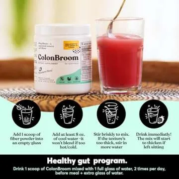 ColonBroom Psyllium Husk Powder (Strawberry) - Colon Cleanse for Bloating Relief & Gut Health - Colon Broom Fiber Powder Drink - Vegan, Gluten Free, Non-GMO Fiber Powder Supplement, 60 Servings