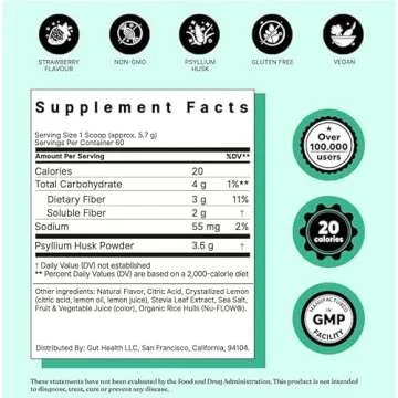 ColonBroom Psyllium Husk Powder (Strawberry) - Colon Cleanse for Bloating Relief & Gut Health - Colon Broom Fiber Powder Drink - Vegan, Gluten Free, Non-GMO Fiber Powder Supplement, 60 Servings