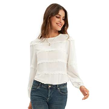 GRACE KARIN Women's Long Sleeve Casual Elegant Blouse with Lace Detail