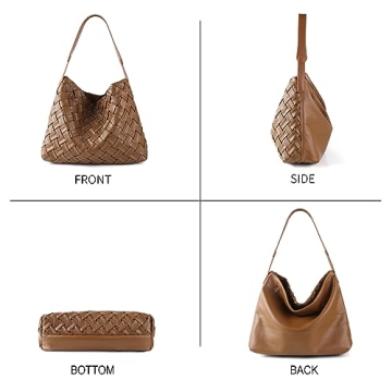 SHARPAD Woven Bag for Women, Vegan Leather Tote Bag, Retro Handbag Purse, Handmade Large Summer Beach Shoulder Bags (Brown)