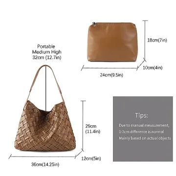 SHARPAD Woven Bag for Women, Vegan Leather Tote Bag, Retro Handbag Purse, Handmade Large Summer Beach Shoulder Bags (Brown)