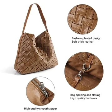 SHARPAD Woven Bag for Women, Vegan Leather Tote Bag, Retro Handbag Purse, Handmade Large Summer Beach Shoulder Bags (Brown)