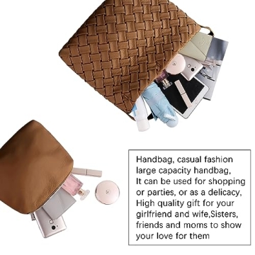 SHARPAD Woven Bag for Women, Vegan Leather Tote Bag, Retro Handbag Purse, Handmade Large Summer Beach Shoulder Bags (Brown)