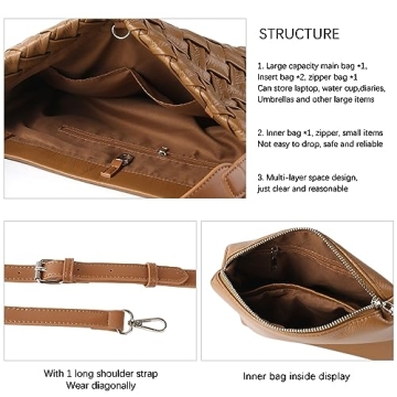 SHARPAD Woven Bag for Women, Vegan Leather Tote Bag, Retro Handbag Purse, Handmade Large Summer Beach Shoulder Bags (Brown)