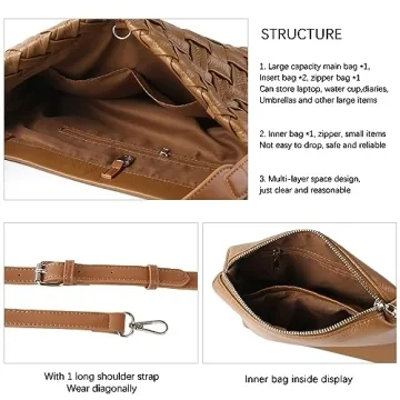 SHARPAD Woven Bag for Women, Vegan Leather Tote Bag, Retro Handbag Purse, Handmade Large Summer Beach Shoulder Bags (Brown)