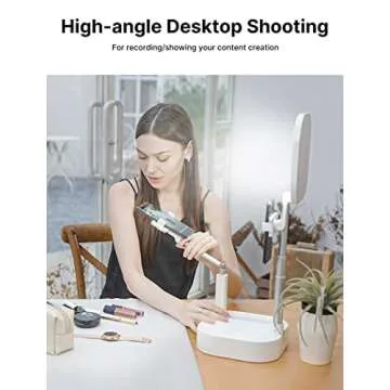 JSAUX Phone Stand for Recording, Content Creator Kit, Selfie Stand 360 Rotation with LED Light, Overhead Phone Holder Mount for Video Recording/Live Streaming/Photo, Tiktok/INS/YouTube Starter kit