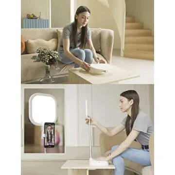 JSAUX Phone Stand for Recording, Content Creator Kit, Selfie Stand 360 Rotation with LED Light, Overhead Phone Holder Mount for Video Recording/Live Streaming/Photo, Tiktok/INS/YouTube Starter kit