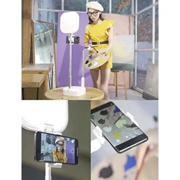 JSAUX Phone Stand for Recording, Content Creator Kit, Selfie Stand 360 Rotation with LED Light, Overhead Phone Holder Mount for Video Recording/Live Streaming/Photo, Tiktok/INS/YouTube Starter kit