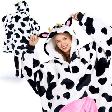 Giggling Getup Cow Wearable Blanket Hoodie - Oversized Soft Sherpa Fleece Hooded Blanket - Warm Cozy...