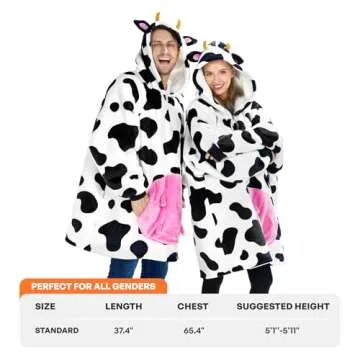 Giggling Getup Cow Wearable Blanket Hoodie - Oversized Soft Sherpa Fleece Hooded Blanket - Warm Cozy Plush Flannel Blanket Sweatshirt Gifts - with Giant Pocket and Sleeves for Adults Women Men