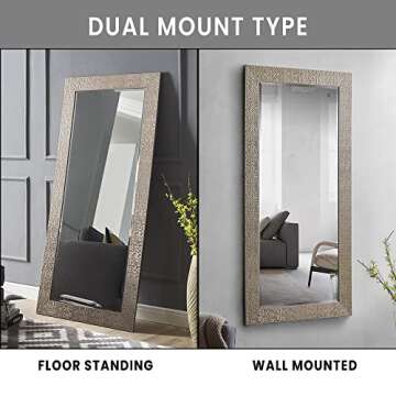 Naomi Home Mosaic Full Length Mirror – 66" L x 32" W Large Decorative Wall Mirror with Faux Wood F...