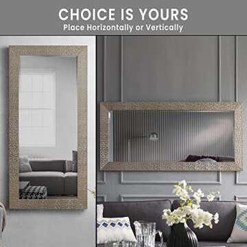 Naomi Home Mosaic Full Length Mirror – 66" L x 32" W Large Decorative Wall Mirror with Faux Wood Frame Tall Full Body Floor Mirror in Elegant Champagne for Bedroom and Living Room