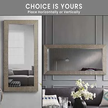 Naomi Home Mosaic Full Length Mirror – 66" L x 32" W Large Decorative Wall Mirror with Faux Wood Frame Tall Full Body Floor Mirror in Elegant Champagne for Bedroom and Living Room