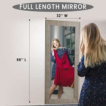 Naomi Home Mosaic Full Length Mirror – 66" L x 32" W Large Decorative Wall Mirror with Faux Wood Frame Tall Full Body Floor Mirror in Elegant Champagne for Bedroom and Living Room