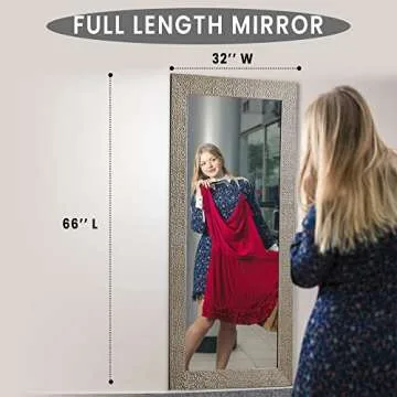 Naomi Home Mosaic Full Length Mirror – 66" L x 32" W Large Decorative Wall Mirror with Faux Wood Frame Tall Full Body Floor Mirror in Elegant Champagne for Bedroom and Living Room