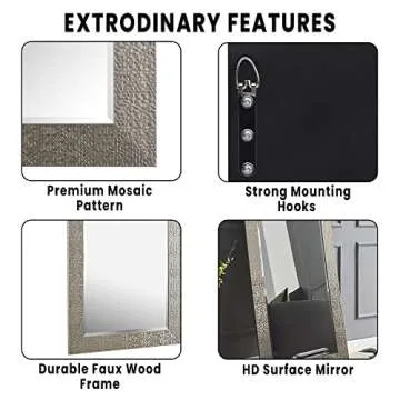 Naomi Home Mosaic Full Length Mirror – 66" L x 32" W Large Decorative Wall Mirror with Faux Wood Frame Tall Full Body Floor Mirror in Elegant Champagne for Bedroom and Living Room