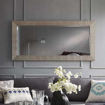 Naomi Home Mosaic Full Length Mirror – 66" L x 32" W Large Decorative Wall Mirror with Faux Wood Frame Tall Full Body Floor Mirror in Elegant Champagne for Bedroom and Living Room