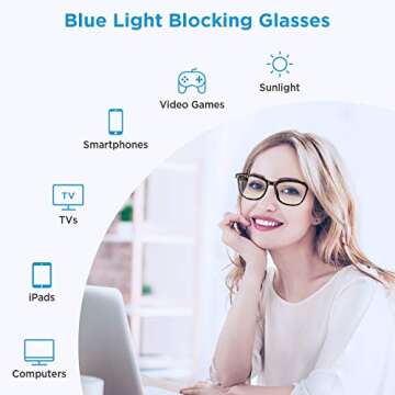 HSPRO Blue Light Blocking Glasses Women/Men, Square Eyeglasses Frame Filter Anti Eyestrain & UV Glare, Computer Reading/Gaming/TV/Phones Glasses -Total Width 5.5 Inches